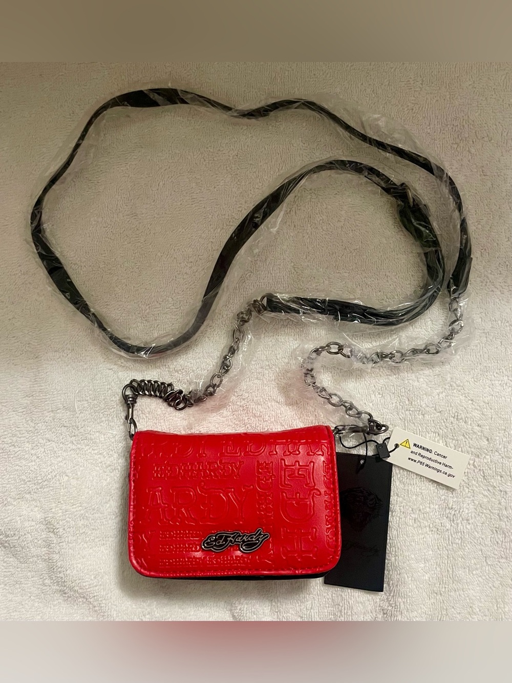 Ed Hardy Red Patent Crossbody with Chain Strap